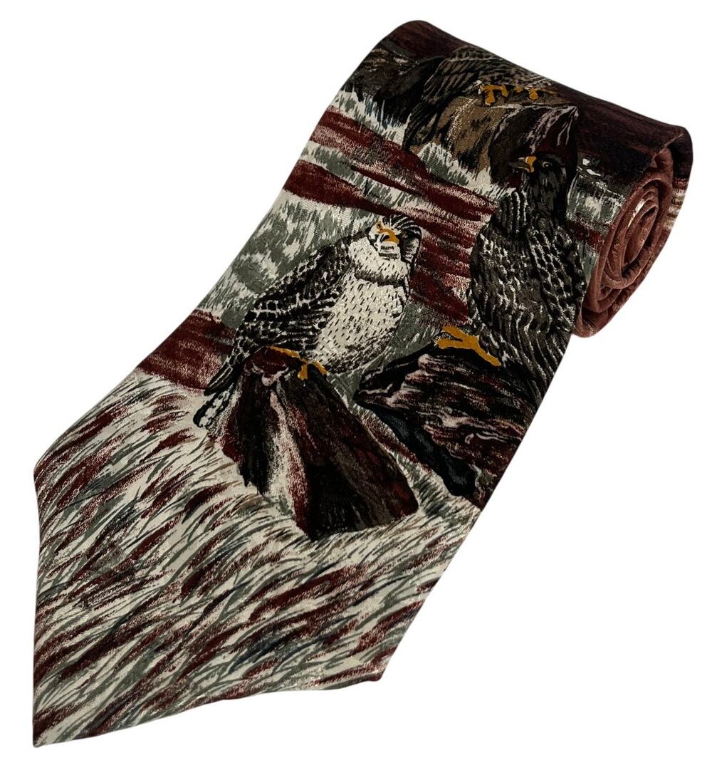 Endangered Species Large Bird Print Novelty Silk Necktie Made in China 56x4